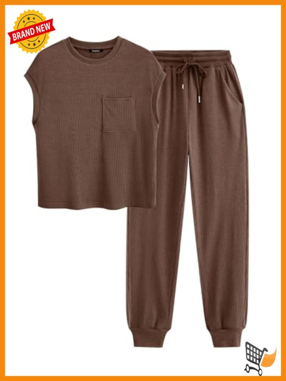 Women's 2 Piece Ribbed Knit Lounge Set Sweatsuit with Pockets